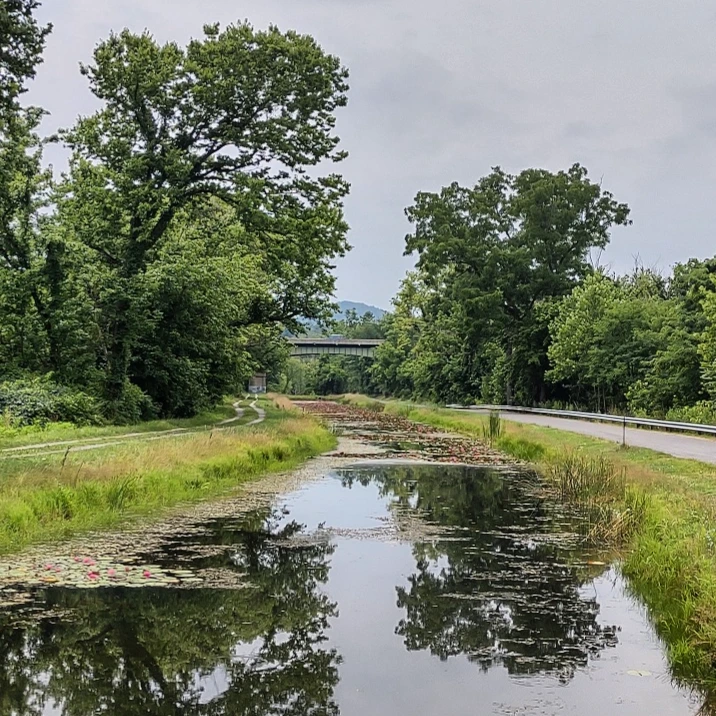 A trail runs along a human-made canal