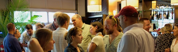 group of people at a bar