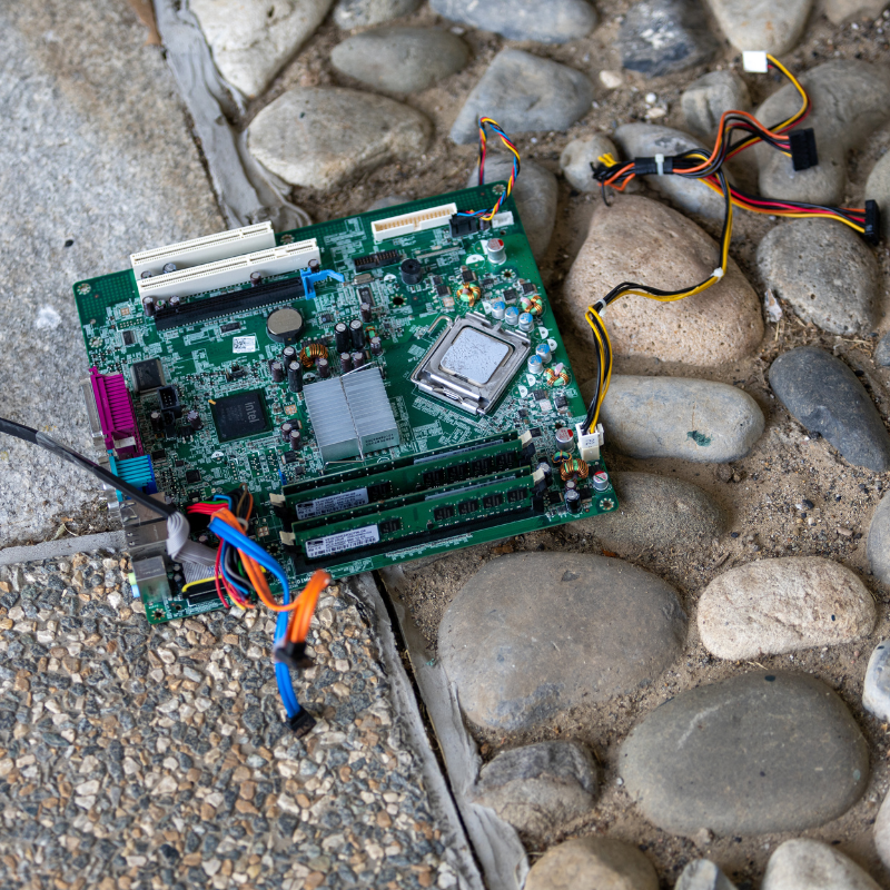 motherboard on a stone ground