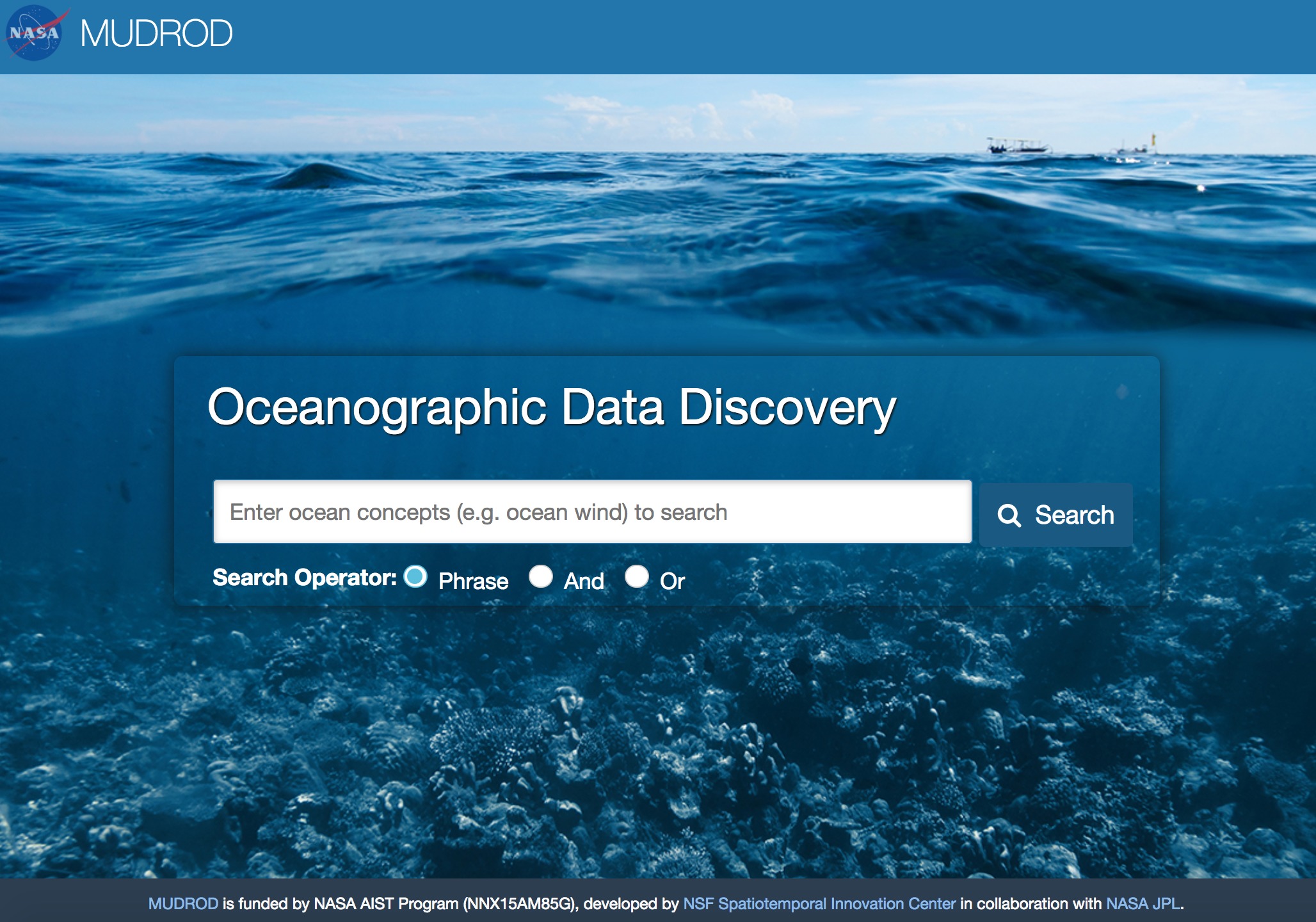 oceanographic data discovery search bar